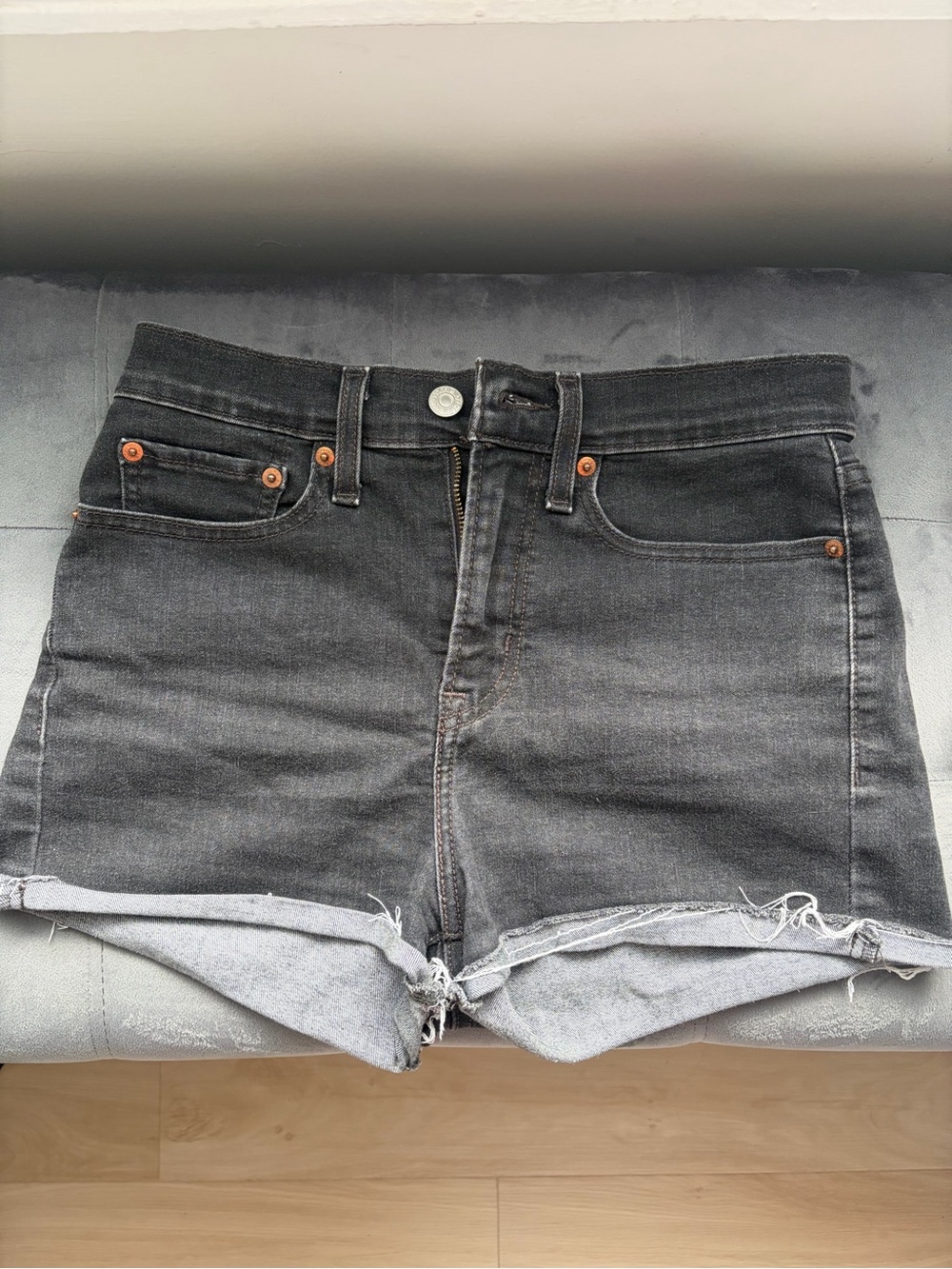 Levi's Black Washed High-Rise Denim Shorts